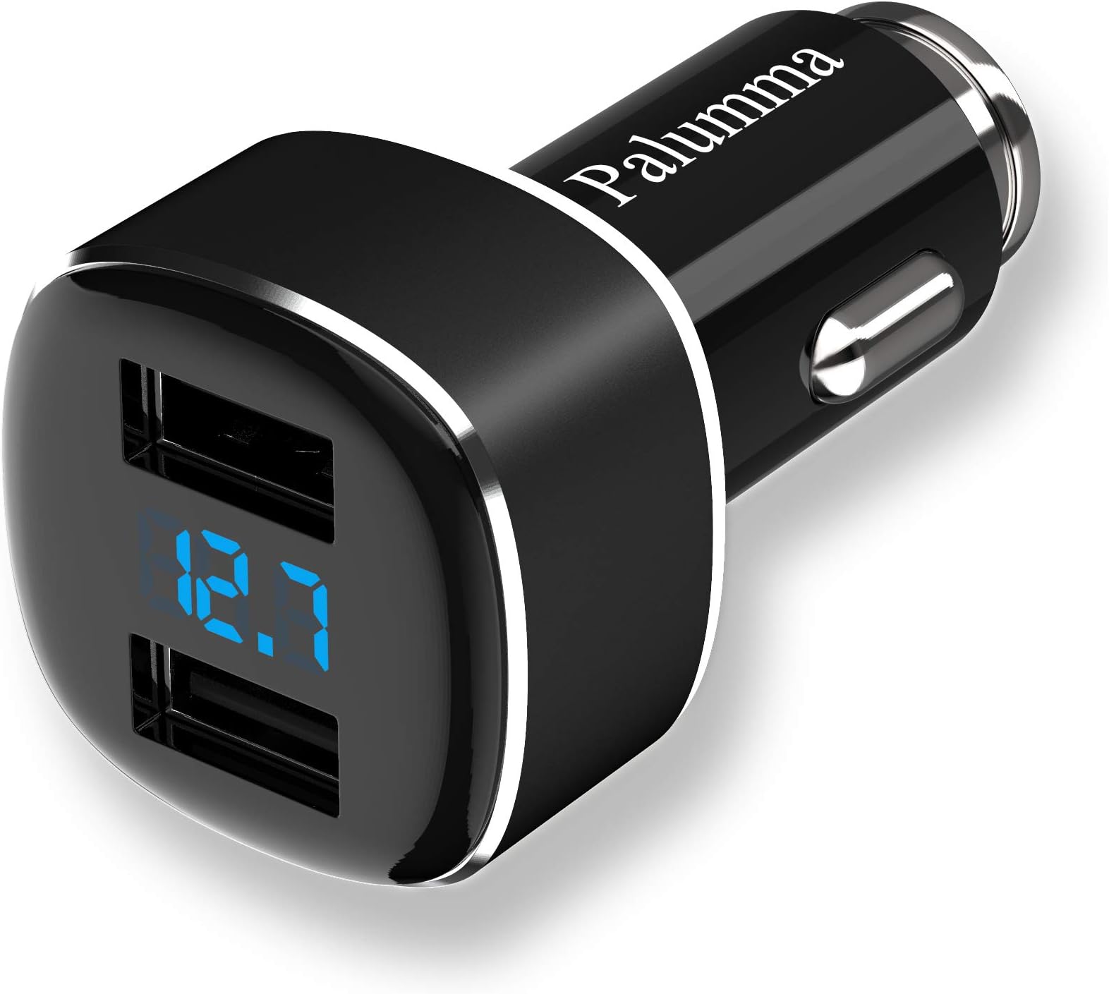 Palumma Car Charger, 24W/4.8A Dual USB 12V to USB Outlet Cigarette Lighter Voltage Meter LED Display Battery Low Voltage Warning