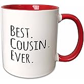 3dRose Best Cousin Ever - Gifts for family and relatives - black text 15oz Two-Tone Red Mug