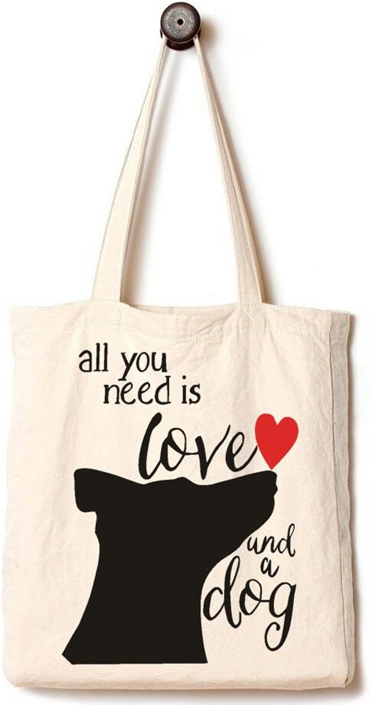 [Upgraded] Andes Heavy Duty Gusseted Canvas Tote Bag, Handmade from 12-ounce Machine Washable Cotton, Perfect for Shopping, Laptop, School Books, All You Need is Love and A Dog
