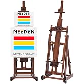MEEDEN Studio H-Frame Easel -Adjustable Beech Wood Studio Art Easel, Painting Floor Easel Stand, Movable and Tilting Flat Available, Holds Canvas Art up to 77",Classic Walnut