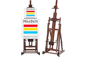 MEEDEN Studio H-Frame Easel -Adjustable Beech Wood Studio Art Easel, Painting Floor Easel Stand, Movable and Tilting Flat Available, Holds Canvas Art up to 77",Classic Walnut