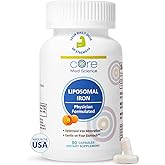 Core Med Science Liposomal Iron Supplement for Women & Men, 65mg (90 Capsules) - Iron Absorption Vitamin Pills for Deficiency During Pregnancy - Easy to Swallow & Gentle on Stomach - Dairy-Free