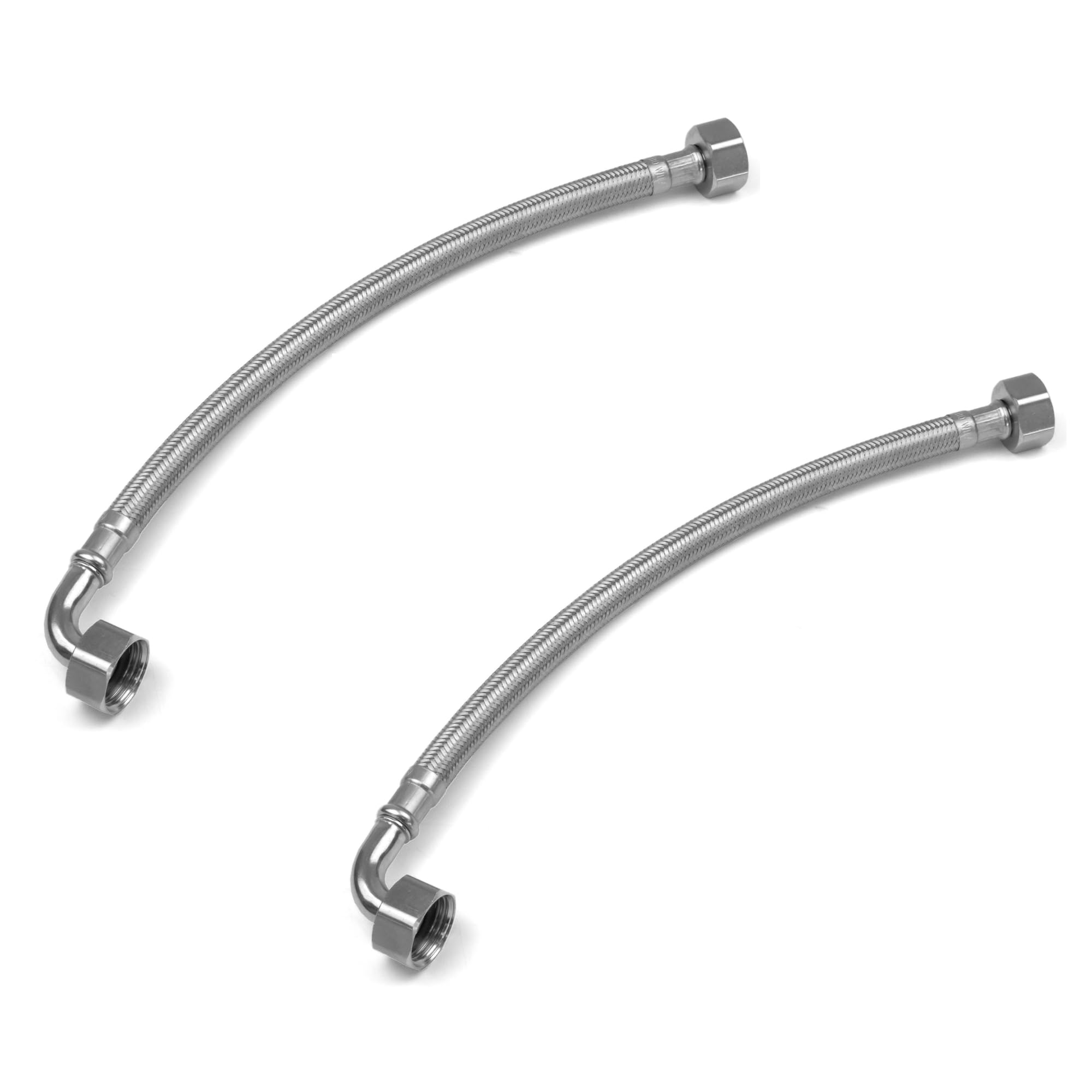 Xcel Home WRAS Approved Elbow 1/2 (90°) x 1/2 BSP x 300mm Flexible Pipe Connectors | 2 Sizes - 2 Pipes | Elbowed Stainless Steel Braided Flexi Pipes for Boilers, Plumbing Bathrooms, Kitchens
