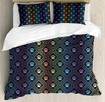 Amazon Com Dog Lover 4 Piece Bedding Set Queen Size Paw Print