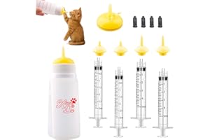 Xuanda Kitten Bottle Feeding kit with Feeding Nipple and Syringe, Soft Silicone Nursing Pet Feeding Bottle, Ventilation Valve Resistant Tearing for Small Puppies, Kittens, Rabbit (M Nipple-Yellow)