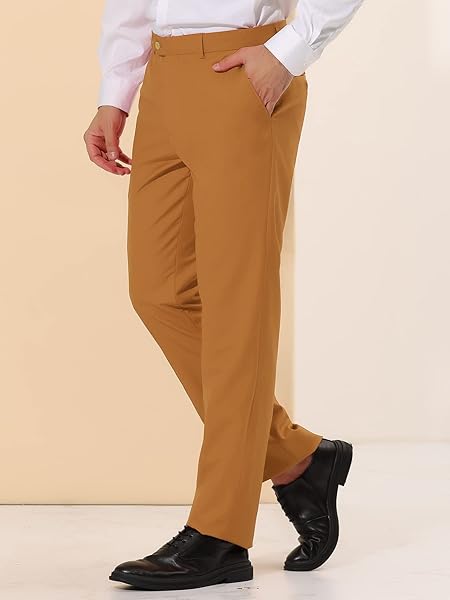 LARS AMADEUS MEN’S BROWN DRESS PANTS SLIM FIT FLAT FRONT CHINO BUSINESS WEDDING SUIT PANTS 30