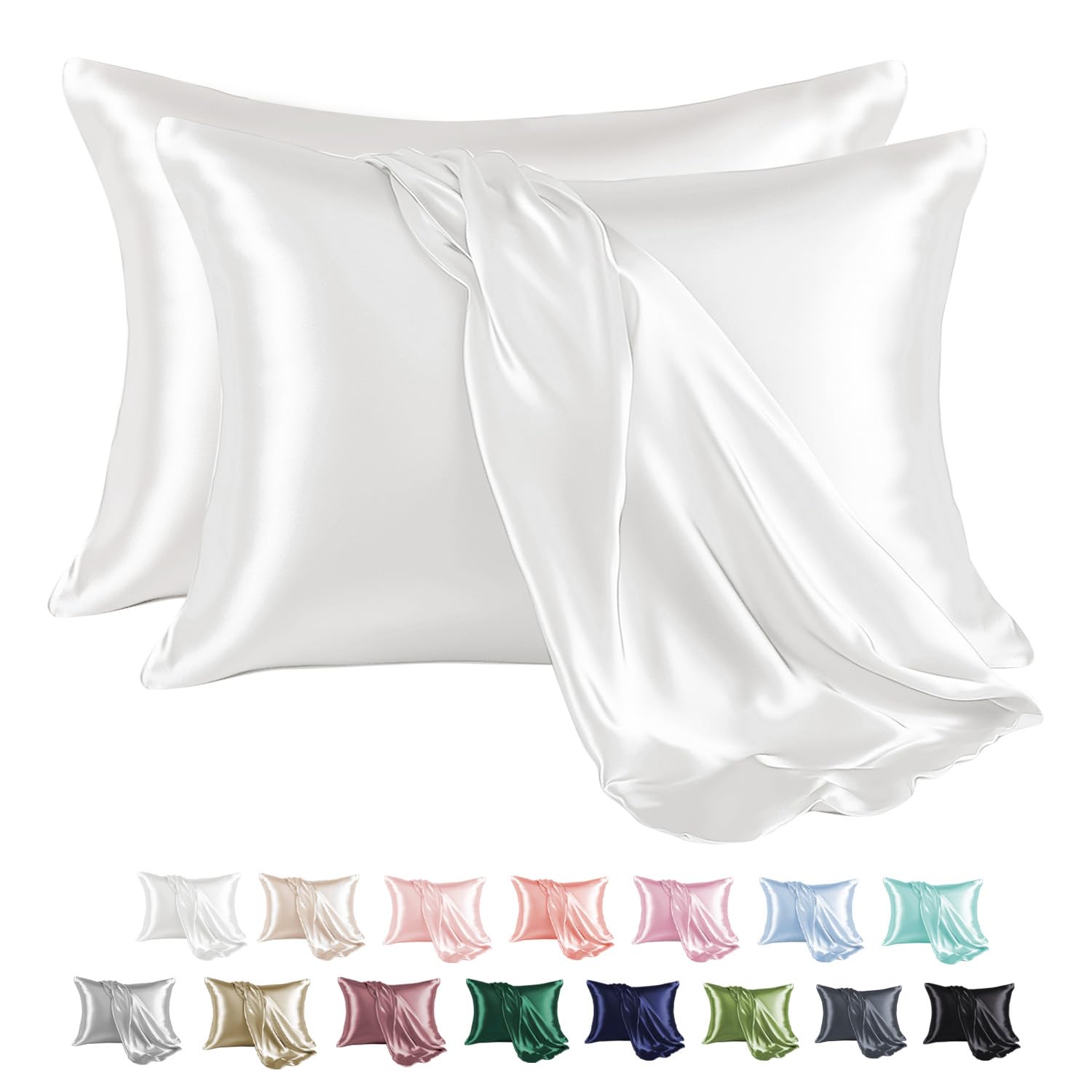 Photo 1 of MR&HM Satin Pillowcase for Hair and Skin, Silk Satin Pillowcase 2 Pack, Queen Size Pillow Cases Set of 2, Silky Pillow Cover with Envelope Closure (20x30, Ivory)