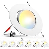 Amico 5/6 Inch Retrofit Eyeball Gimbal Can Lights 6 Pack, Metal Trim, 5CCT LED Recessed Lights Directional Angled Trim Adjustable Ceiling Downlight, 16W=150W, 1500 LM- ETL&FCC