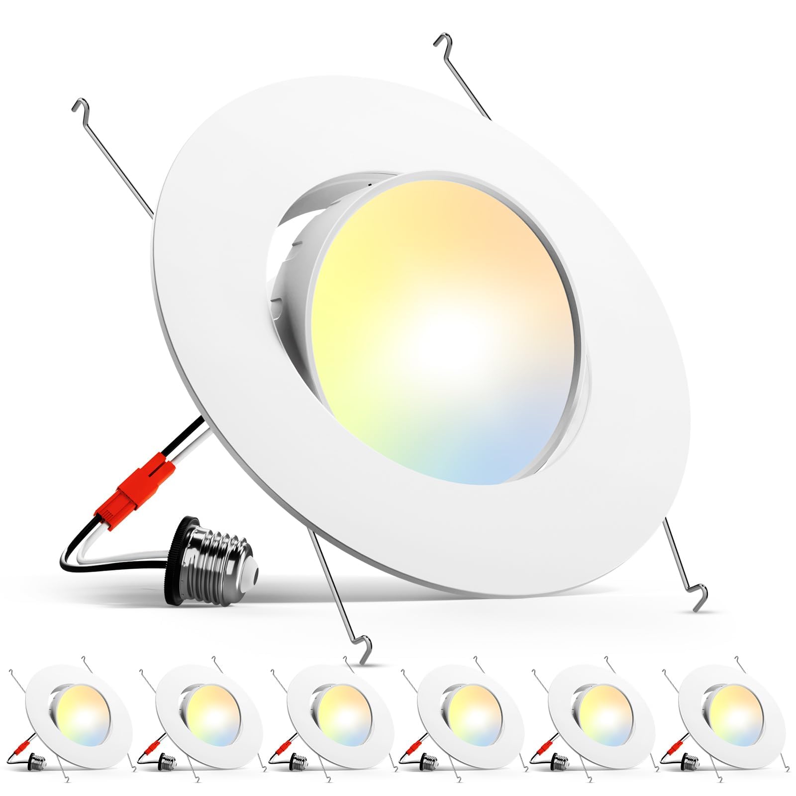 Photo 1 of ** SIMILAR** Amico 5/6 Inch Retrofit Eyeball Gimbal Can Lights 6 Pack, Metal Trim, 5CCT LED Recessed Lights Directional Angled Trim Adjustable Ceiling Downlight, 16W=150W, 1500 LM- ETL&FCC