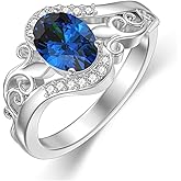Lvoryance 1 Carat London Blue Topaz Statement Ring 925 Sterling Silver Oval Cut London Blue Topaz Ring for Anniversary Birthday Women Gifts Size 4-15
