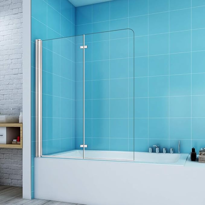 Duschwand für Badewanne 2 TLG. Faltwand 100 x 140 cm Echt Glas 6 mm Duschabtrennung Aufsatz