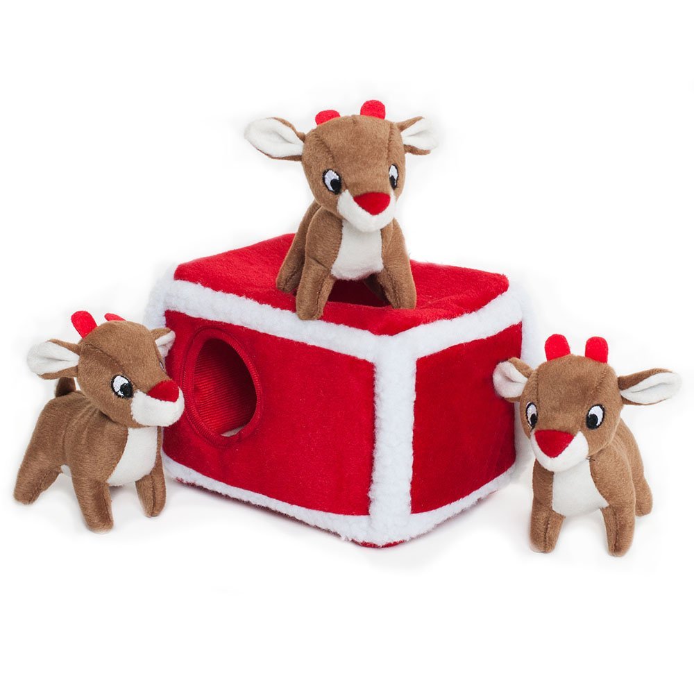 ZippyPaws - Holiday Burrow, Interactive Squeaky Hide and Seek Plush Dog Toy - Reindeer Pen — image 1