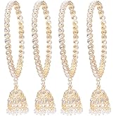 Efulgenz Indian Bangles for Women Bollywood Wedding Party Bracelet Bangles Kundan Crystal Faux Pearl Jhumka Tassel Bracelet Bangle Set Jewelry for Women (4 Pcs)