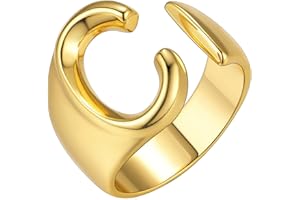 KeyStyle Bold Initial Letter Rings Adjustable, GoldChic Jewelry Women Gold Statement Ring Personalized Engraved Women’s Open Signet Ring for Party (Gold, White Gold, Black)