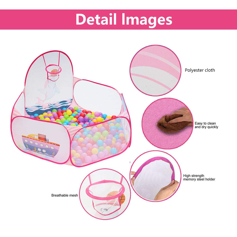 Kids Ball Pit Ball Tent, Likorlove Toddler Ball Pit with Basketball Hoop and Zippered Storage Bag,4 Ft Sea Ball Pool for Indoor Outdoor(Balls not Included),Pink