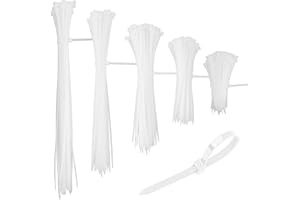QPIXVB Zip Ties,White Zip Ties Assorted Sizes 500PCS 4+6+8+10+12in,Zip Ties Heavy Duty Outdoor,Zip Ties Clear,Cable Cuffs,Cable Management,Nylon Ties,Reusable Zip Ties,Wire Ties Reusable Twist,Fence Tie Wire