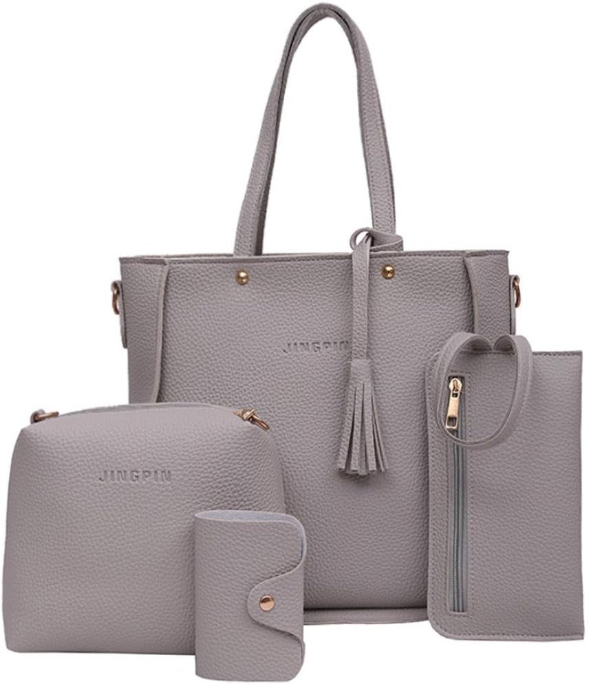 HCFKJ Fashion Women Four Gift Set Handbag Shoulder Purses Bags Card Holder Pu Leather Tote Bag Wallet for Ladies Girls(4 Pcs Set)