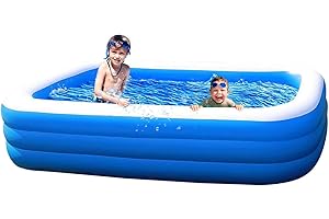 AMY & DELLE Kiddie Inflatable Swimming Pool, + Built-in Drain Plugs 149 Long x 109 Wide x 50 cm High - Large Inflatable Professional Above Ground Swim Center, Perfect for Summer Outdoor Back