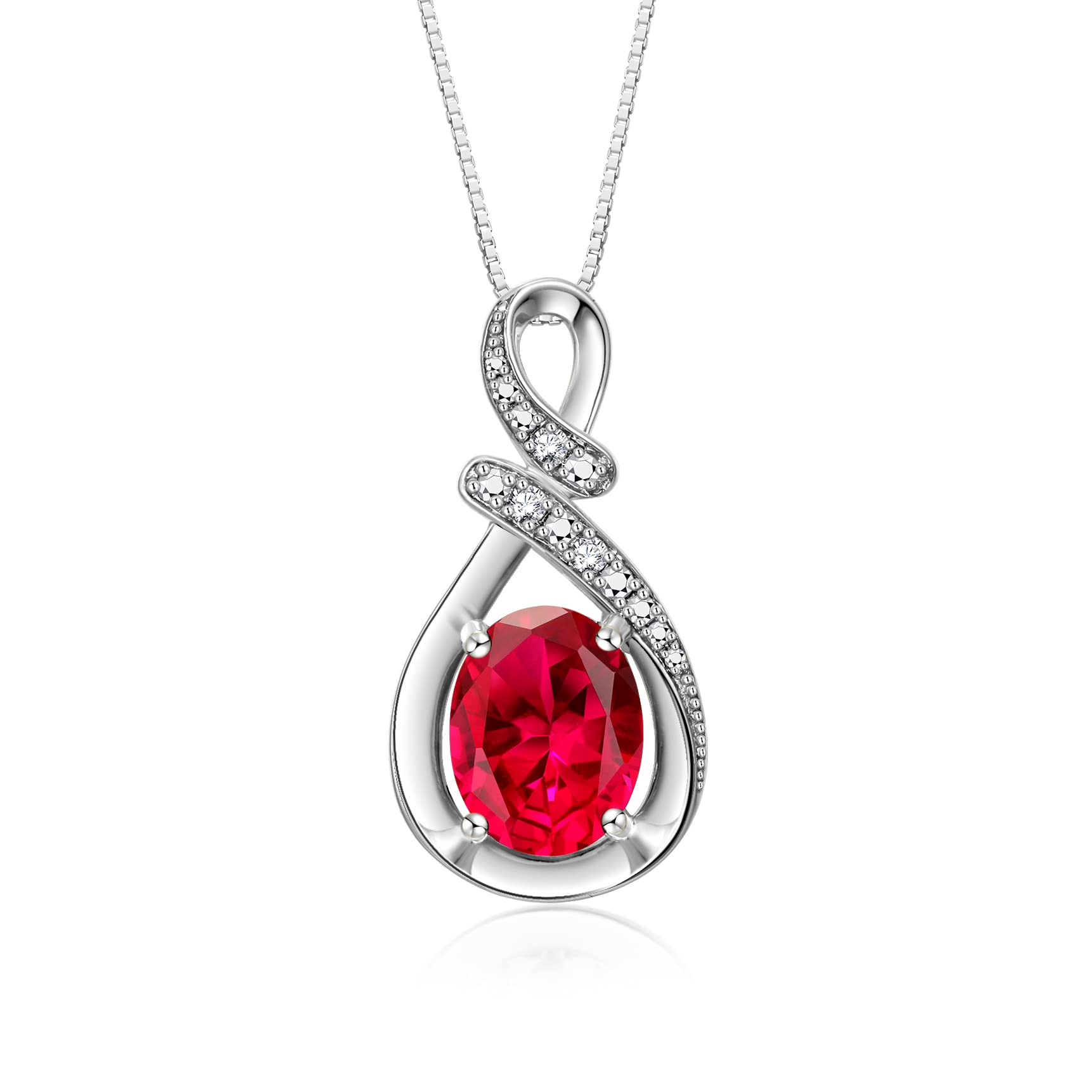 Rylos Simply Elegant Beautiful Red Ruby & Diamond Pendant/Necklace - July Birthstone*
