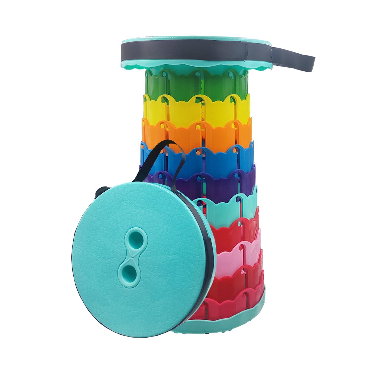 DingZan Retractable Folding Stool with Load Capacity 397 Lbs, Upgraded Rainbow Portable Telescopic Stool, Collapsible, Heavy Duty, Sturdy Plastic Seat for Adult Fishing Hiking Camping Traveling