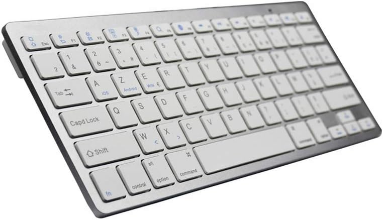 Rosing Azerty French Language Slim Wireless Keyboard Bluetooth 3.0 for Ipad/iPhone/MacBook/Pc Computer/Android Tablet,French Silver