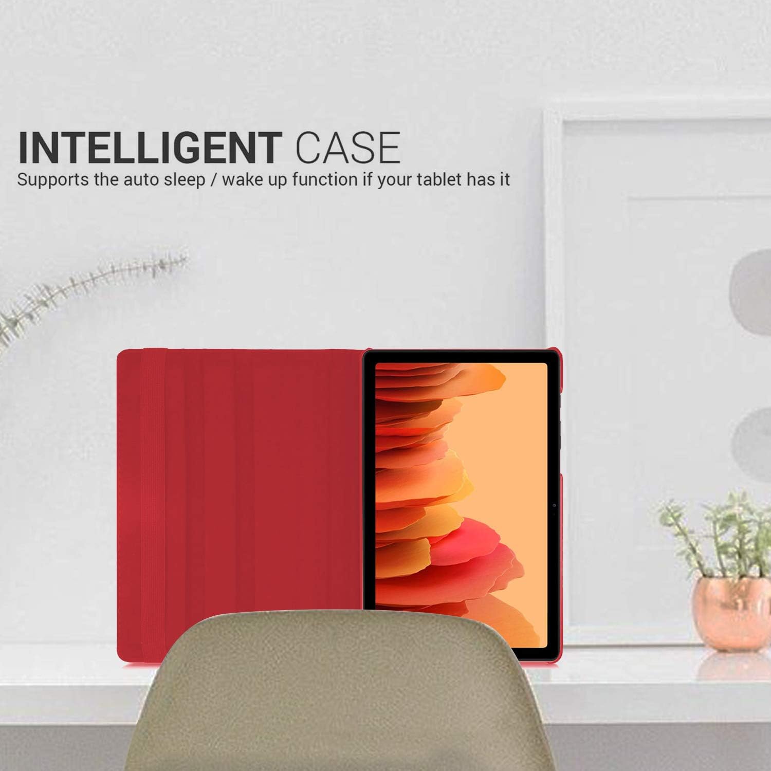 DN Technology Case For Samsung Galaxy Tab A7 10.4 inch 2022/2020 Multi Angle 360° Rotating Smart Folio Protective Tablet Cover (SM-T509/T500/T505/T507) (RED) - Image 4