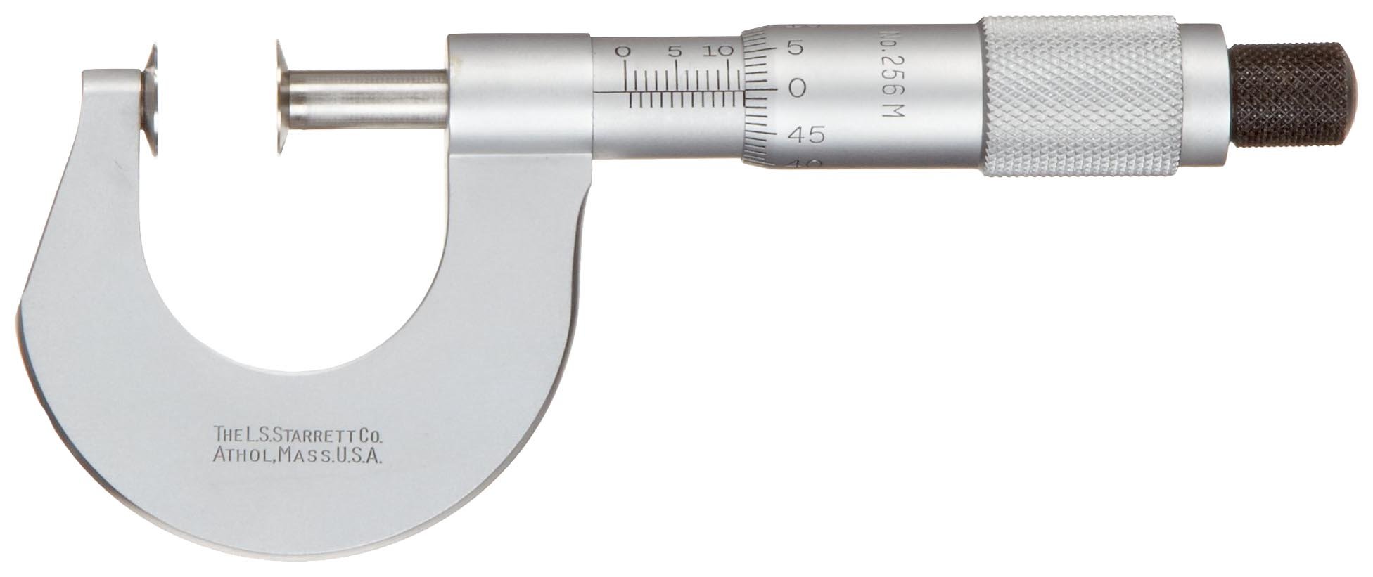 Starrett 256MPN-25 Disc-Type Micrometer, Plain Thimble, 0-25 mm Range, 0.01" Graduation, +/-0.003 mm Accuracy
