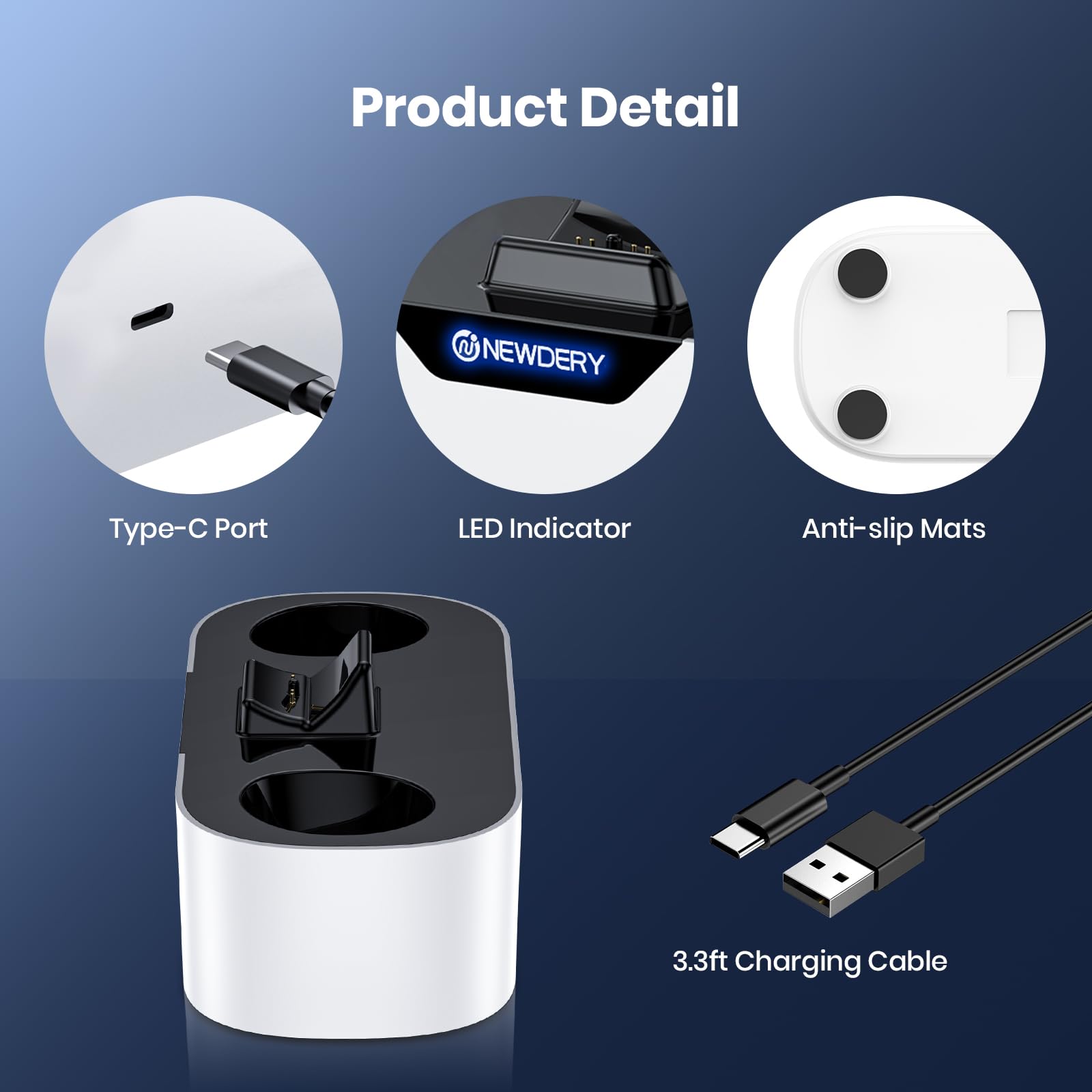 NEWDERY PS5 Controller Ladestation, Schnellladestation für PlayStation 5 Controller, Einzel Controller Ladeständer als Ersatz für PS5 Controller und PS5 Pro Controller 6