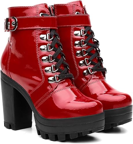 Bota Coturno Vicerinne Tratorada Verniz Vermelho