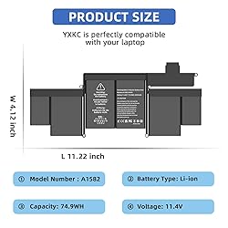 YXKC A1502 Battery Replcaement A1582 for MacBook