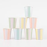 Meri Meri Pastel Striped Cups (Pack of 8), Pastel Paper Cups, 9oz Cute Disposable Party Cups, Sized for Kids & Adults, Ideal for Hot or Cold Party Drinks