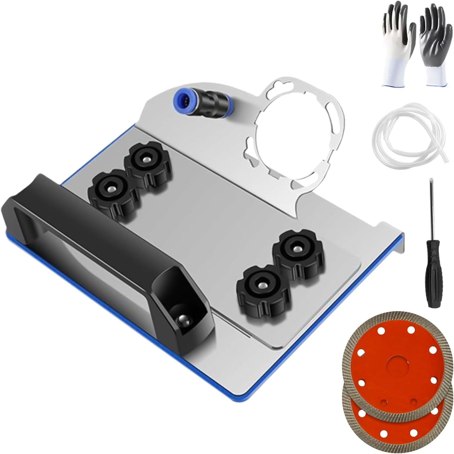 Photo 1 of ***Missing all screws, dials and blades***Angle Grinder Stand for Tile 45°Chamfer Cutting, 45 Degree Tile Chamfering Tool with 2Pcs Saw Blades, Grinder 45 Degree Adapter for Tile, 100-Type Angle Grinder Holder,Tile Chamfering Stand***Missing all screws, d