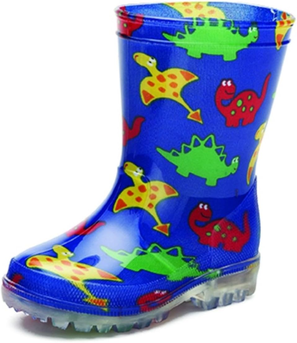 Boys Blue Dino Dinosaur Flashing Lights Wellies Wellington Rain