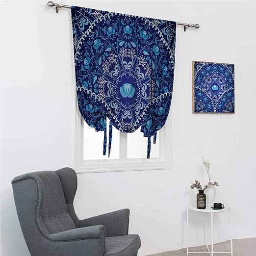 Amazon Com Gugeabc Curtains Blackout Navy Blue Roman Curtain For Window Circular And Floral Alike Oriental Style Patterned Design Artwork 30 Wide By 64 Long Navy Blue White And Blue Home Kitchen
