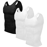 Odoland 3 Pack Men's Compression Shirt Body Shaper Tummy Control | Gynecomastia Men Compression Tank Top, Tummy Slimming Undershirts, Sleeveless Tank Top Baselayer for Sports, Gym Training