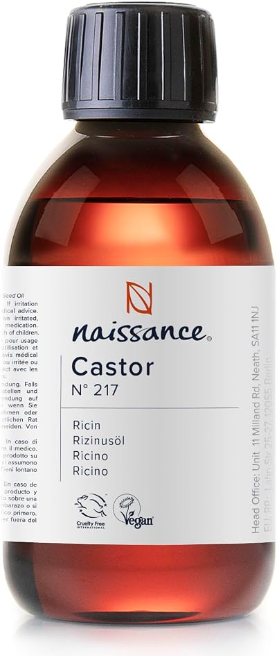 Naissance Castor Oil Cold Pressed 225ml for Skin Hair Eyelashes Beard