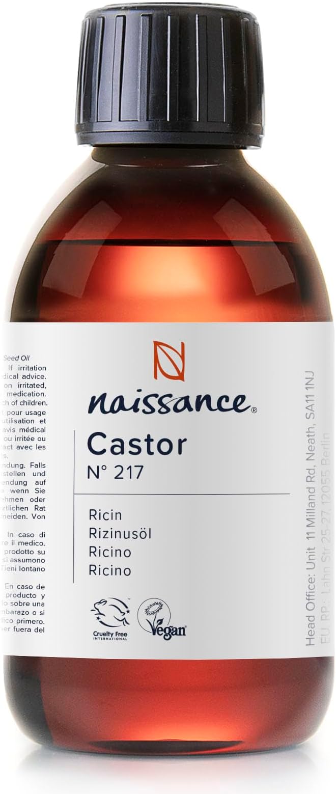 Naissance Castor Oil Cold Pressed 225ml for Skin Hair Eyelashes Beard