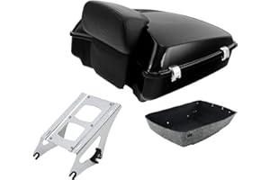 TCT-MOTORPARTS Gloss Black Chopped Tour Luggage Trunk w/Backrest & Mount Rack Fit for Harley Touring 2014-2025 Harley Touring CVO Road Street Special Electra Glide Road King