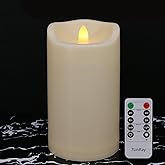7LinRay 8" x 4" Outdoor Waterproof Flameless Candles with Remote and Timers, Large Pillar Battery Operated Flickering LED Candles for Lanterns, 1000 Hours, Ivory Plastic, Single