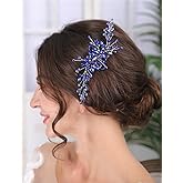 Teyglen Crystal Bridal Wedding Hair Comb Blue Rhinestone Hair Comb Handmade Crystal Hair Piece Hair Accessories for Bride Side Comb Rhinestone Headpiece for Women