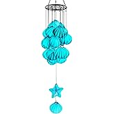 Stained Glass Wind Chimes for Outside,Handmade Large 25 inch Memorial Windchimes Outdoor,Sea Glass Decor for Patio Garden Balcony Porch (Shell & Starfish)