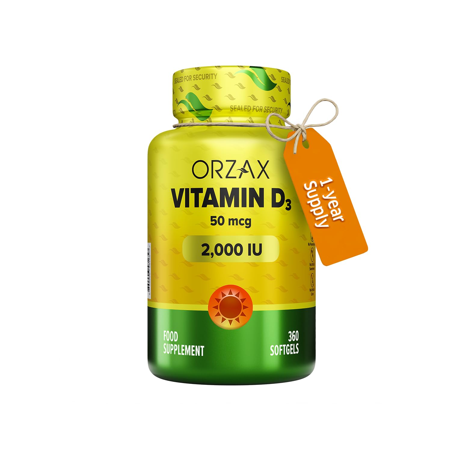 ORZAX Vitamin D3 2000 iu (50 mcg) - 1 Year Supply for Strong Muscle Function and Immune Support - Mood Supplement for Wellness (360 Softgel)