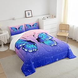 Feelyou Butterfly Comforter Set Pink Blue Gradient