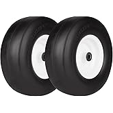 13x5.00-6 ILONPA 2PCS Flat Free Smooth Tire w/Steel Wheel Fits Deck 36"-46" Residential Riding Lawn Mower & Garden Tractor- Hub 3.25"-5.9" (Adjustable via Spacers), Bore ID 3/4" 135006