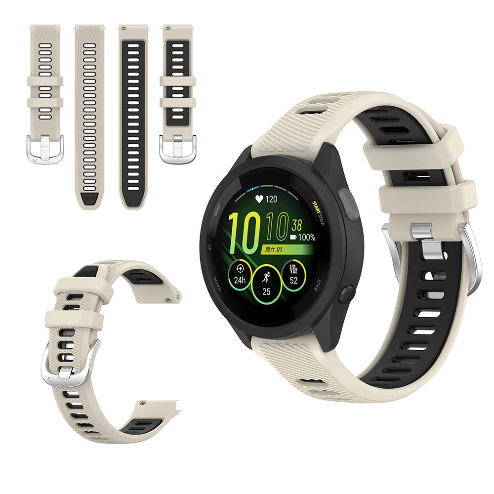 QINOUK Strap for Garmin Forerunner 265s, [Breathable] Soft Silicone Strap, Two-Tone Band, Adjustable Design, for Garmin Forerunner 265s Ivory White