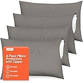 Ultra Soft Pillow Protectors with Zipper Queen Size - Set of 4 Breathable Pillow Covers - 100% Protection Against Stains, Dust & Dirt - Machine Washable (Gray)