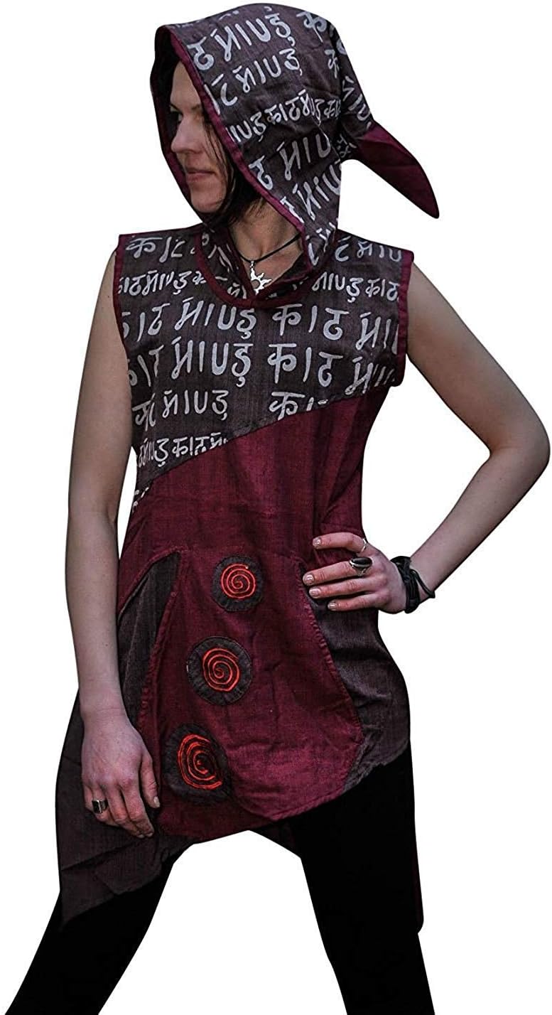 Women Pixie Hooded Spiral Assymetrical Hippie Style Dress with Spiral