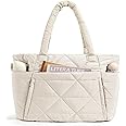 BAGSMART Tote Bag for Women, Puffy Tote Bag with Zipper, Large Quilted Shoulder Bag with Compartments for Travel, Work, Gym