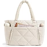 BAGSMART Tote Bag for Women, Puffer Tote Bag with Zipper, Large Quilted Shoulder Bag with Compartments for Travel, Work, Gym