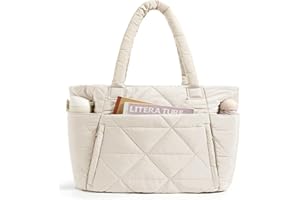 BAGSMART Tote Bag for Women, Puffy Tote Bag with Zipper, Large Quilted Shoulder Bag with Compartments for Travel, Work, Gym